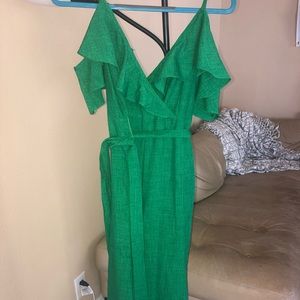 Kelly green cold shoulder jumpsuit